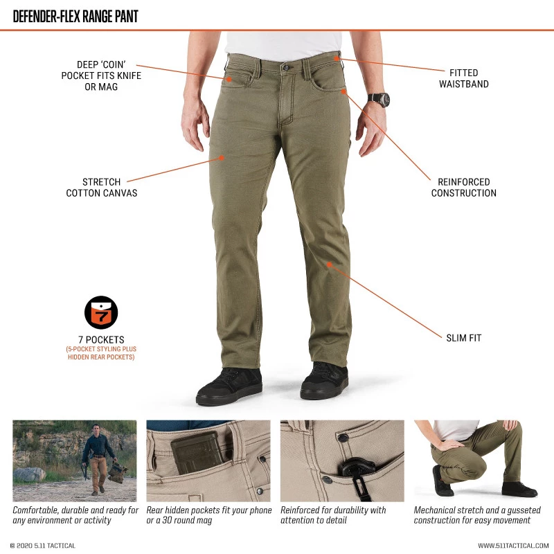 Pantalon 5.11 DEFENDER Flex RANGE Slim Khaki - 74517-055 - Image 5