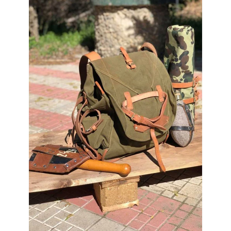 Sac à Dos Vintage Toile Cuir Armée De L'est